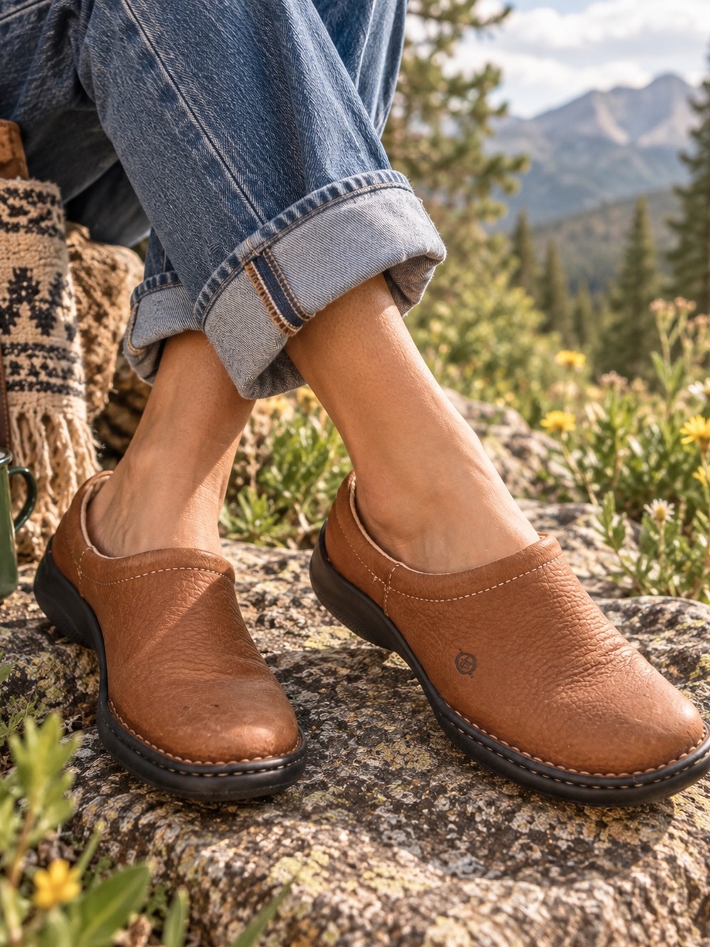 Born Leather Clogs Cognac Brown Slip On Shoes Woman’s Size 8